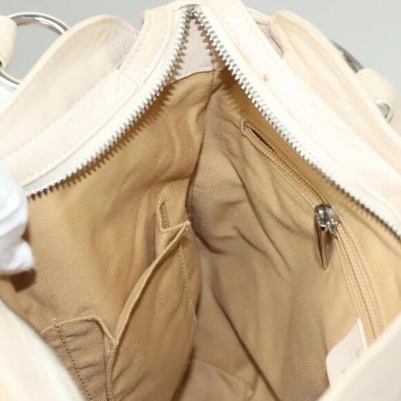 Salvatore Ferragamo Gancini Hand Bag Leather Ivory Silver Auth 132891 - Picture 14 of 16